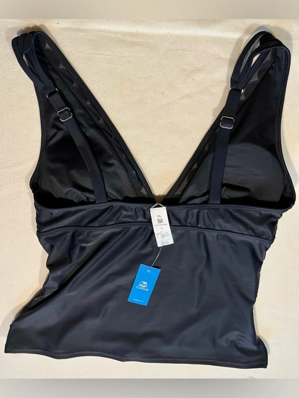 NEW Cupshe Black Scallop V-Neck Tankini Swimsuit Set Size XL - Picture 6 of 12